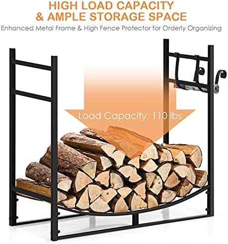 Goplus Firewood Rack Outdoor, 33” Metal Firewood Holder with Removable Kindli...
