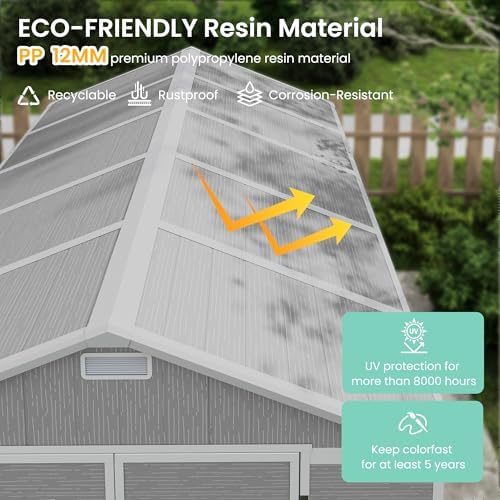 UDPATIO Plastic Storage Shed 7.5x10FT, Outdoor Resin Garden Shed,Grey White