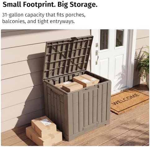 EAST OAK Outdoor Storage Box, 31 Gallon Deck Box, Waterproof Resin Storage Bi...