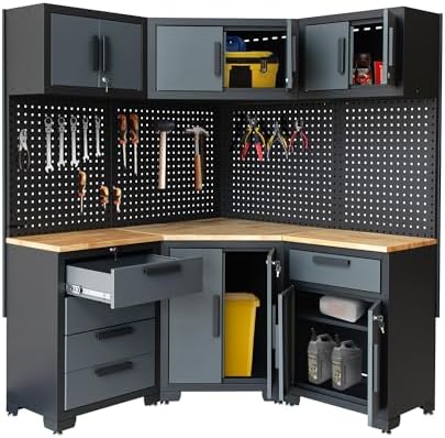 8-Pcs Garage Storage Cabinet System, Black and Grey
