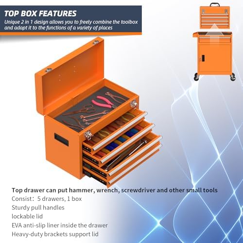 5-Drawer High Capacity Rolling Tool Chest, Removable Cabinet Storage Tool Box...