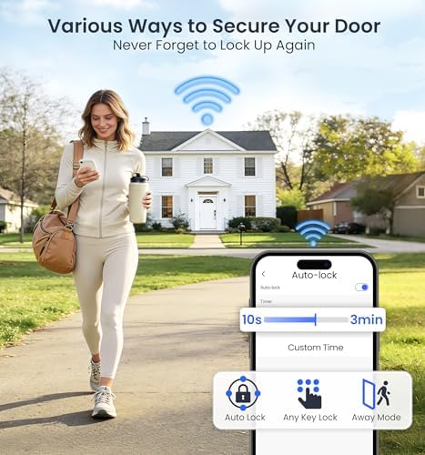 Veise VE012W WiFi Fingerprint Smart Lock for Front Door, Matte Black