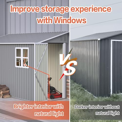 4x10 Ft Outdoor Heavy-Duty Shed, Metal Lean to Shed with Floor Kit and 2 Wind...