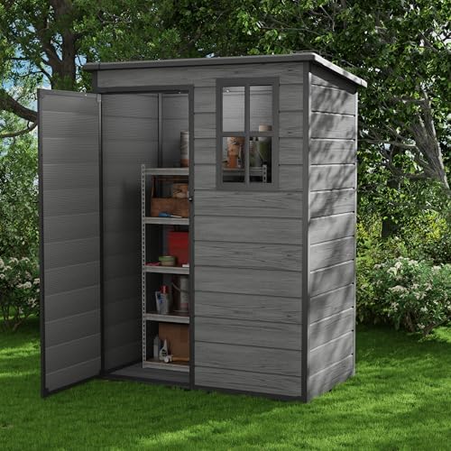UDPATIO Outdoor Storage Shed 5x3 FT, Resin Garden Shed with Floor,Dark Grey