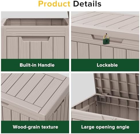 Outdoor Storage Box Waterproof, 45 Gallon Lockable Resin Deck Box Large, Pati...