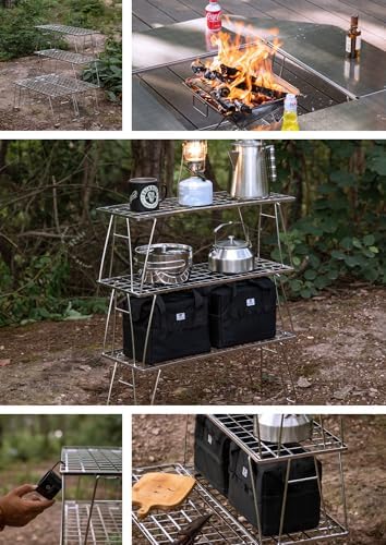 CAMPINGMOON Foldable Mesh Camping Rack Stackable Camp Storage Shelf Fire Pit ...
