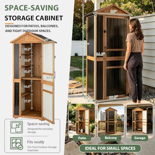 Gowoodhut Tall Outdoor Storage Cabinet with 4 Shelves, Garden Tool Shed