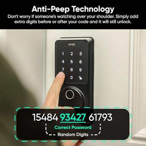 Wyze Auto-Lock Bolt v2, Fingerprint Keyless Entry Smart Lock, AI Learning Sca...