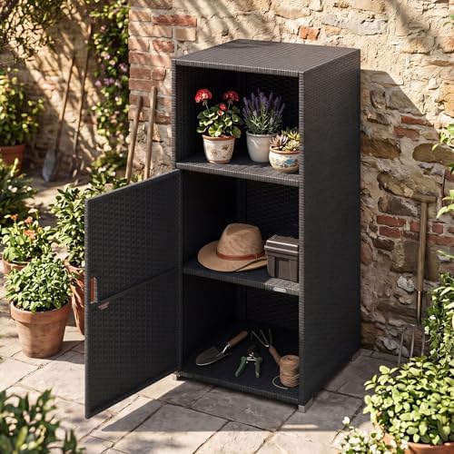 Tangkula Rattan Outdoor Storage Cabinet with 3 Storage Shelves
