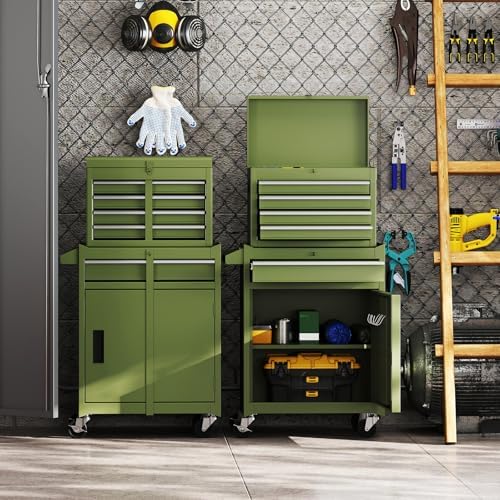 IRONMAX 2-in-1 Detachable Rolling Metal Tool Chest, 5 Drawers, Olive Green