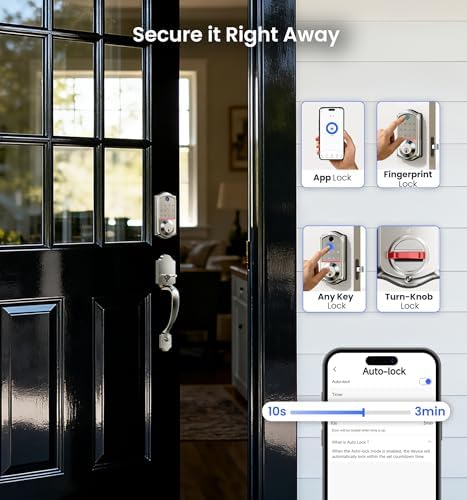 Veise VE017-H 8-in-1 Fingerprint Smart Front Door Lock Set, Satin Nickel