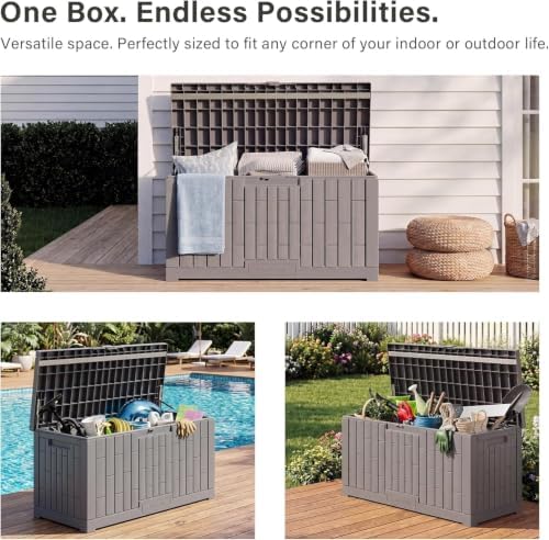 EAST OAK Outdoor Storage Box, 80 Gallon Deck Box, Waterproof Resin Storage Bi...