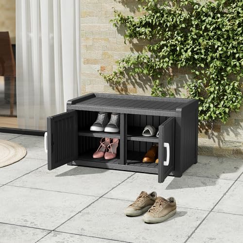 Outdoor Shoe Bench, Waterproof UV-Resistant Indoor Resin Shoe Cabinet, Entryw...