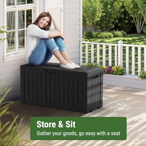 Mars Villa 72 Gallon Deck Box, Outdoor Storage Box, Outside Bin, Black