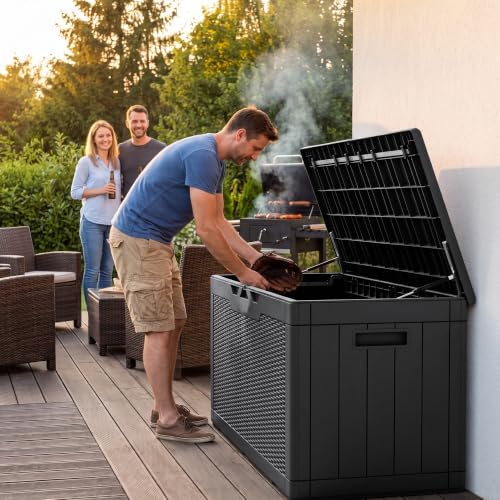 Flamaker Outdoor Storage Box 100 Gallon Waterproof Resin Deck Box