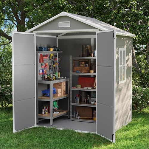 UDPATIO Outdoor Resin Storage Shed 6x4 FT Weatherproof with Floor, Grey