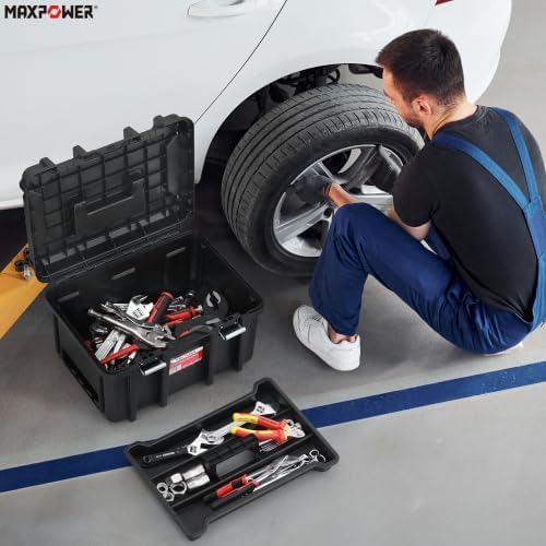 MAXPOWER 16-inch Stackable Tool Box, 10" H, Metal Latches, Removable Tray