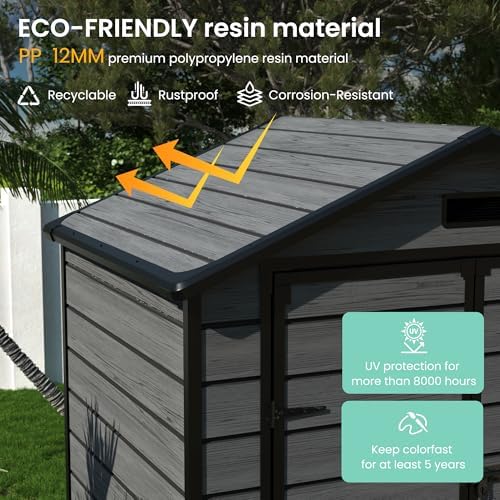 UDPATIO Resin Storage Shed 6x4.5FT, Outdoor Garden Plastic Shed, Dark Grey