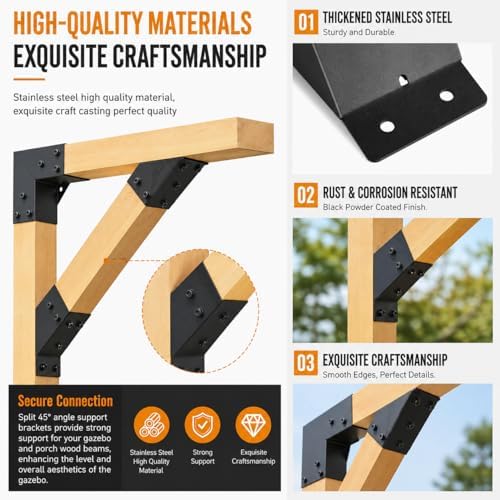 45 Degree Pergola Brackets for 4x4 Lumber, Q235 Steel, 8 Pack