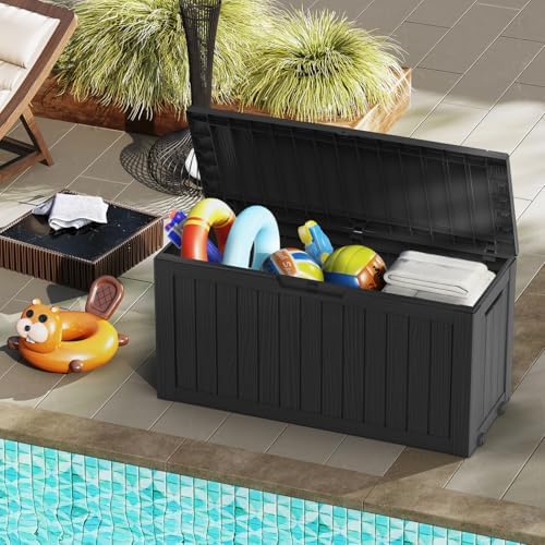 Mars Villa 72 Gallon Deck Box, Outdoor Storage Box, Outside Bin, Black