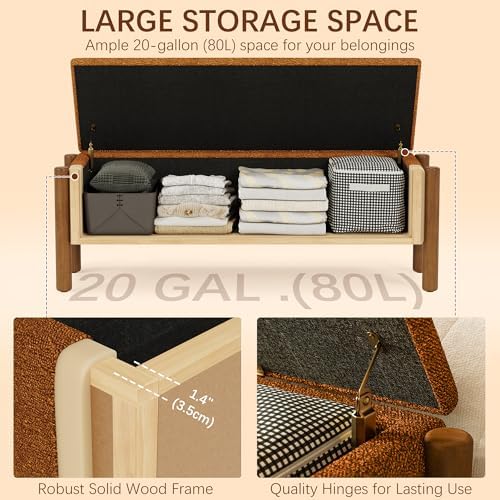 Modern Storage Benches with Walnut Wood Legs, 47'' Ottoman Bench with...