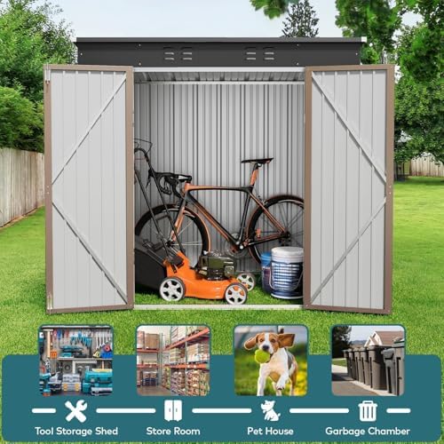 Gizoon 6x4 FT Outdoor Shed, Metal Garden Shed Lockable Doors, Brown