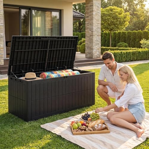 UDPATIO 120 Gallon Lockable Deck Box Outdoor Storage Box Waterproof Indoor Ou...