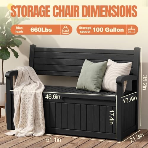 Storage Bench Outdoor Deck Box, 140 Gallon Lockable Patio Furniture
