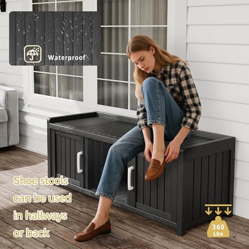 Storage Bench - Waterproof Resin Shoe Bench with Adjustable Shelves - Indoor ...