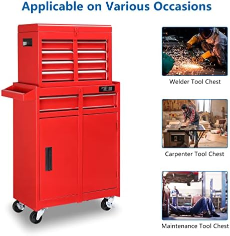 TUFFIOM 5-Drawer Rolling Tool Chest, Tool Storage Cabinet w/Drawers, Lockable...