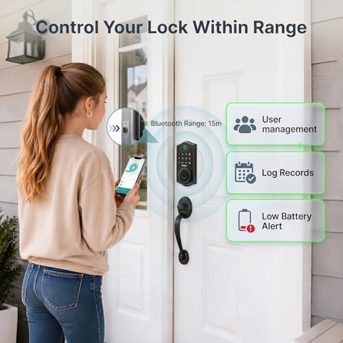 GHome Smart Fingerprint Door Lock for Front Door, 1.0s Unlock AI Self-Learnin...
