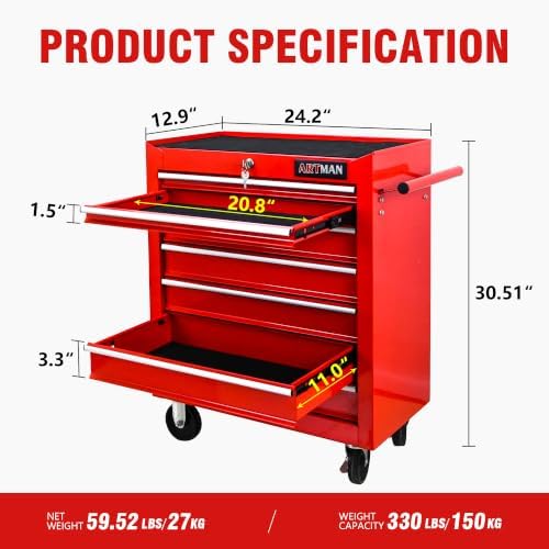 7 Drawers Rolling Tool Cart on Wheels, Multifunctional Organizer Tool Chest T...