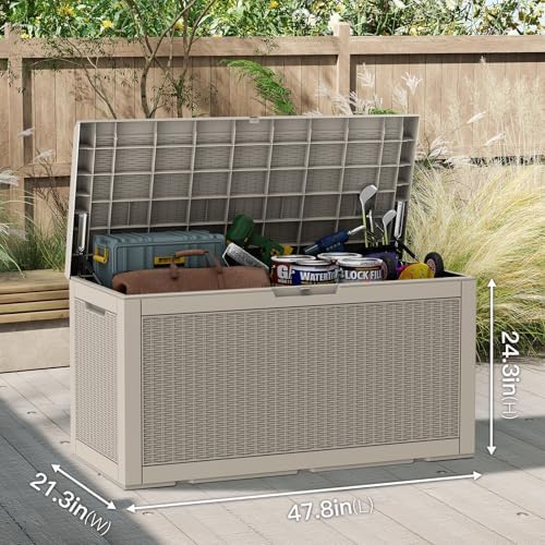 Mars Villa 100 Gallon Deck Box, Outdoor Storage Box, Outside Bin, Grey