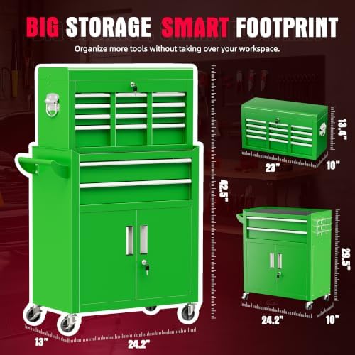 Bonusall 8 Drawer Rolling Tool Chest and Cabinet Combo,Heavy-Duty Metal Garag...