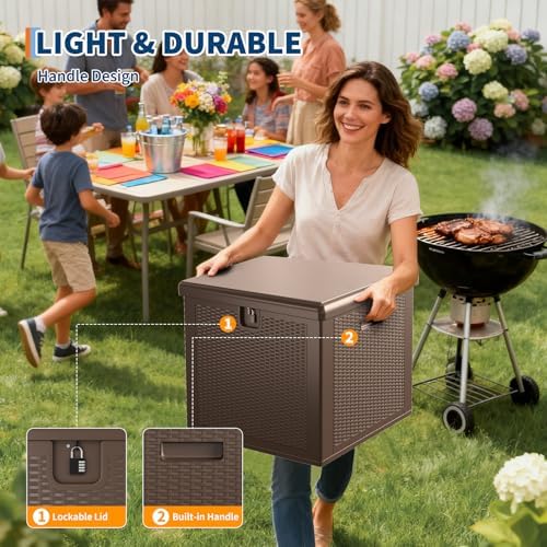 IDEALHOUSE 80 Gallon Resin Deck Box, Waterproof Outdoor Storage Box with Lock...