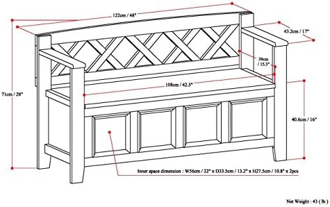 SIMPLIHOME Amherst 48" Wide Solid Wood Storage Bench in Hickory Brown