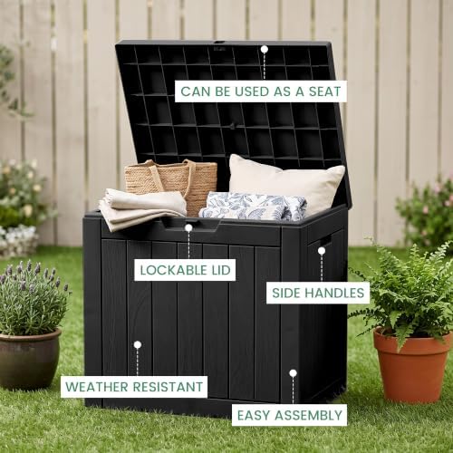30 Gallon Outdoor Storage Box, Waterproof Resin Deck Box with Side Handles, L...