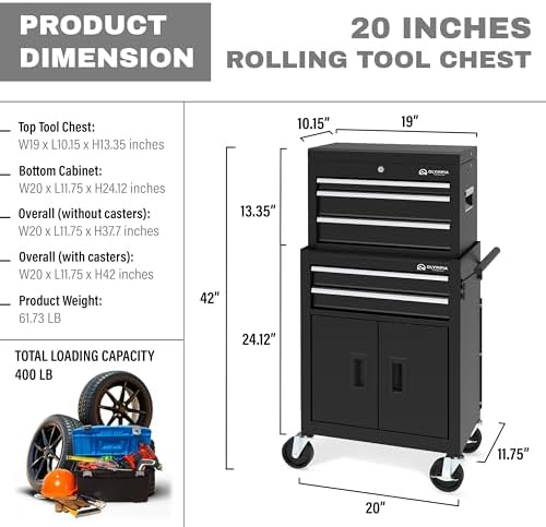 Olympia Tools Rolling Tool Cabinet with 5 Locking Drawers, Black, 20 Inch