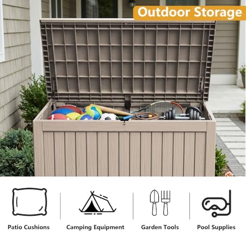 300 Gallon Outdoor Storage Box Waterproof Lockable Resin Deck Box Large, Pati...