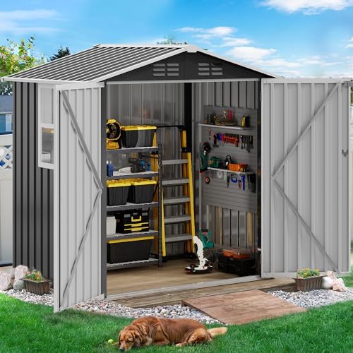 DWVO 6x4ft Metal Outdoor Storage Shed with Window, Lockable Tool Storage Shed...