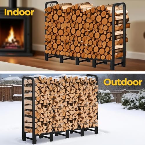 Amagabeli 5ft Firewood Log Rack Outdoor Heavy Duty Logs Holder for Fireplace ...