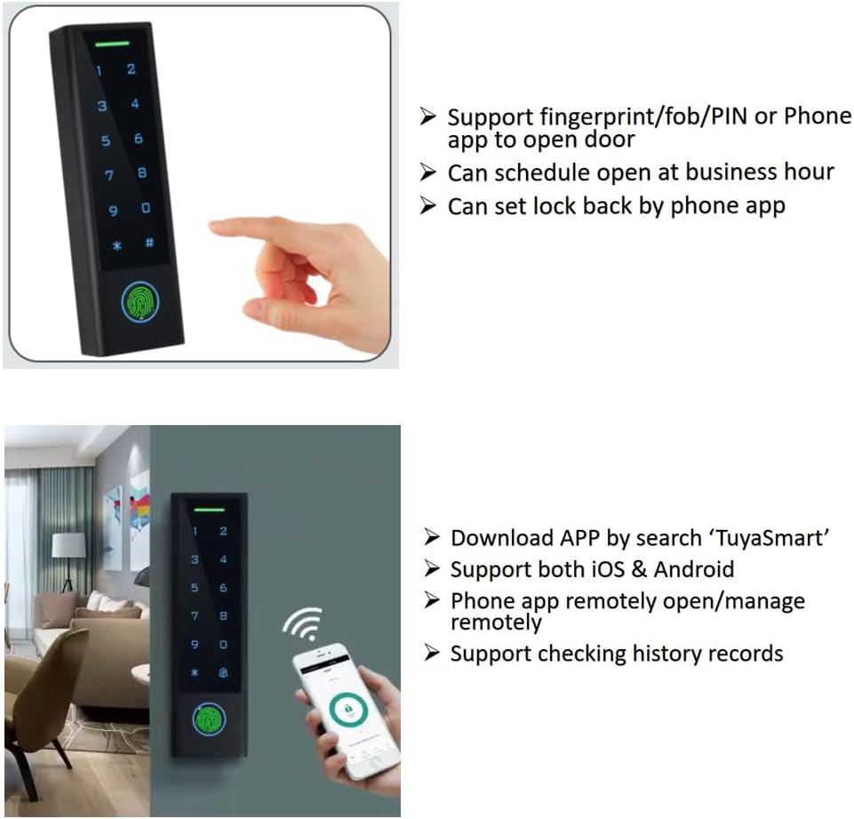 MENGQI-CONTROL Smart Phone App Remote PIN Code/KeyFob/Card Biometric Fingerpr...