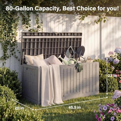 EAST OAK Outdoor Storage Box, 80 Gallon Deck Box, Waterproof Resin Storage Bi...