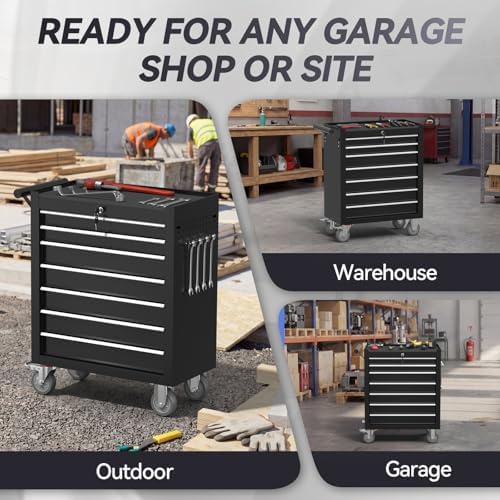 7-Drawer Rolling Tool Chest with Wheels, Metal Tool Storage Cabinet with Lock...