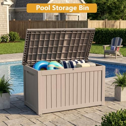 300 Gallon Outdoor Storage Box Waterproof Lockable Resin Deck Box Large, Pati...
