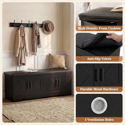 Armocity 43.3" Farmhouse Shoe Storage Bench with Cushion for Entryway
