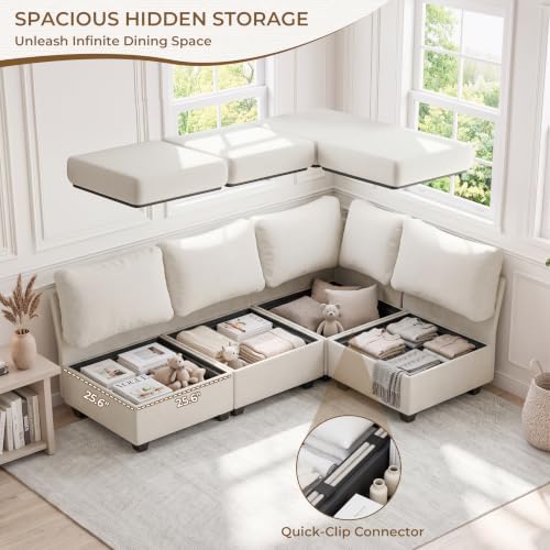Breakfast Nook Bench with Storage, 4 Seats Modular Corner Banquette Seating