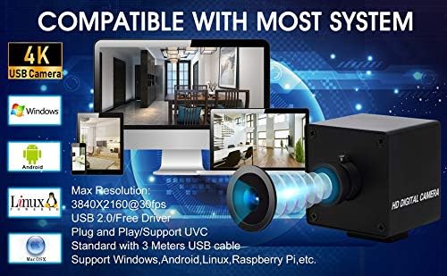 4K USB Camera for Computer, 4K/30FPS Fisheye Webcam with Microphone