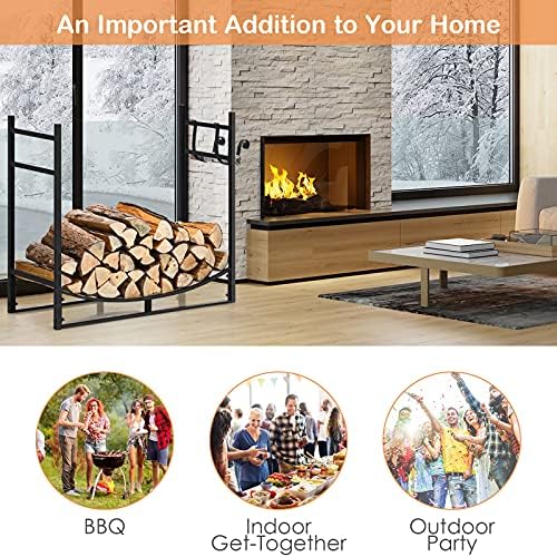 Goplus Firewood Rack Outdoor, 33” Metal Firewood Holder with Removable Kindli...