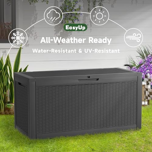 EasyUp 120 Gallon Outdoor Storage Box Waterproof, UV Resistant Resin Deck Box...